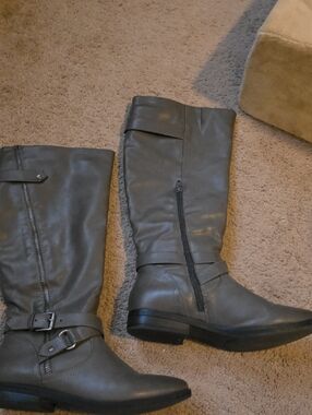 Rampage Women's Tall Gray Riding Boots with Buckle Accent